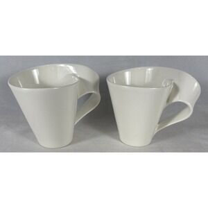 Set of 2 Villeroy & Boch Creamy White Wavy Wave Coffee Mugs 8 oz‎